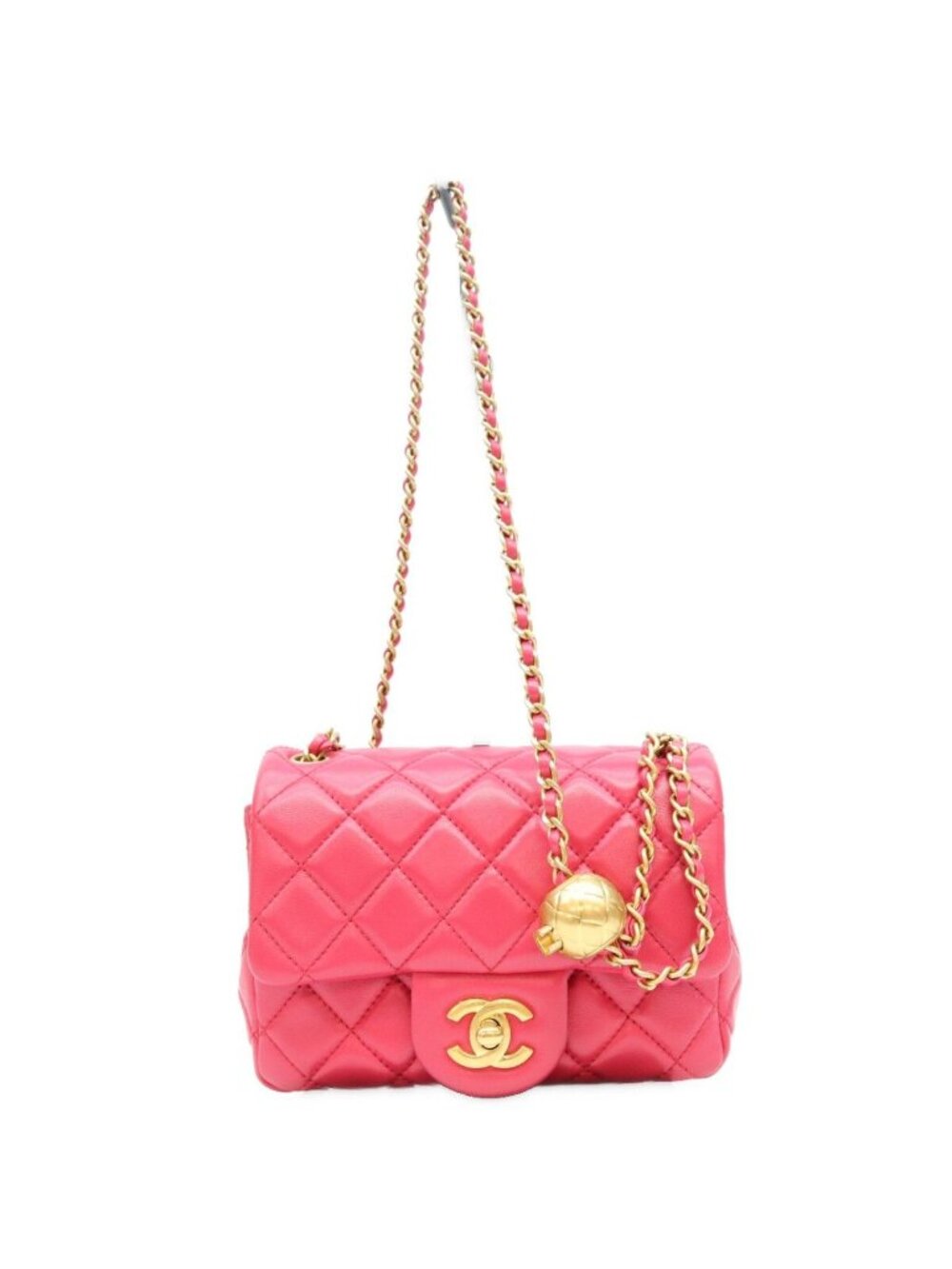 Chanel Neo Pink Lambskin Pearl Crush Coco Ball Mini Quilted 17 Shoulder Bag